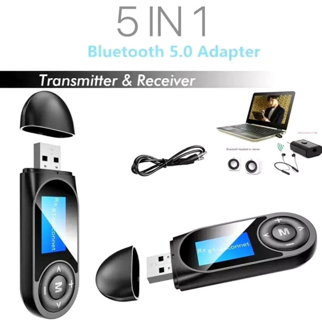 Transmisor Bluetooth 5.0 USB de Audio Receptor Adaptador para TV PC Auto 5 en 1