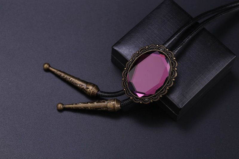Men Bolo Tie Polyester Semi Precious Stone Pendant Suit Shirt Collar Accessories