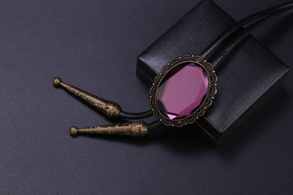Men Bolo Tie Polyester Semi Precious Stone Pendant Suit Shirt Collar Accessories