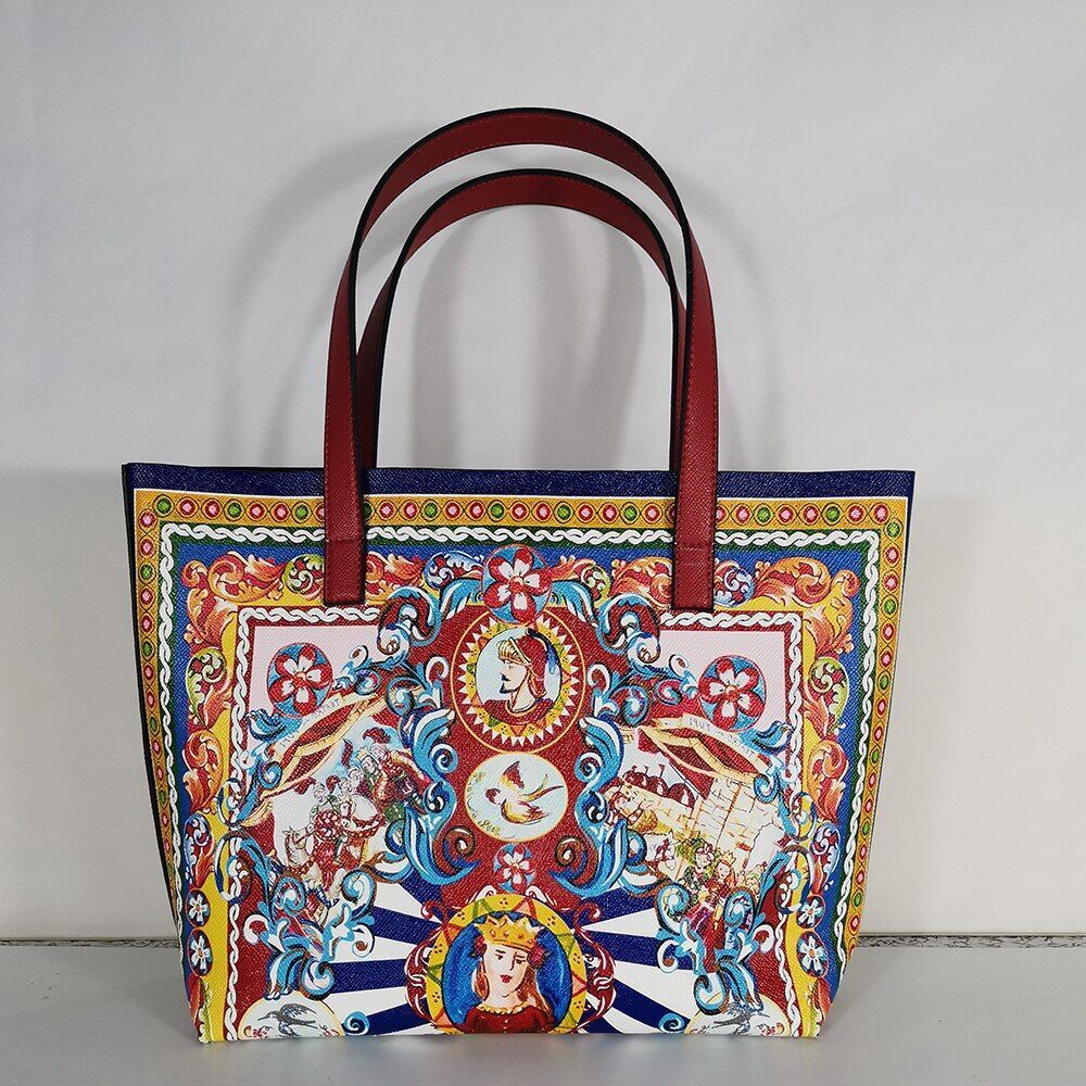 Floral Traveling Shoulder Bag Textured Leather Shopper Large Bag Women Handbags
