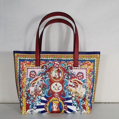 Floral Traveling Shoulder Bag Textured Leather Shopper Large Bag Women Handbags