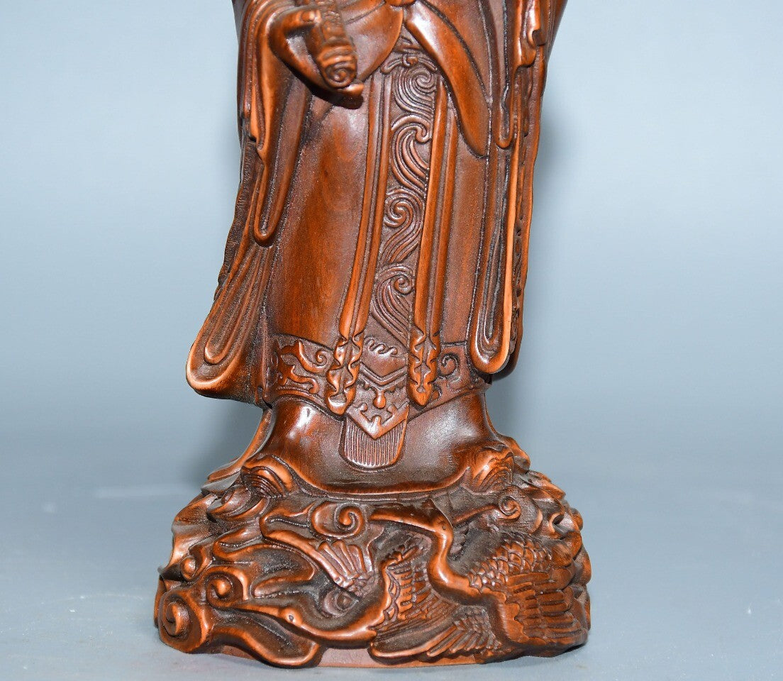 Chinese Boxwood Wood Carving Confucius Statue Wooden Sculpture Home Decor Art