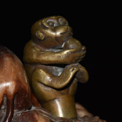 Exquisite Old Chinese copper handmade monkey head crutch head statue