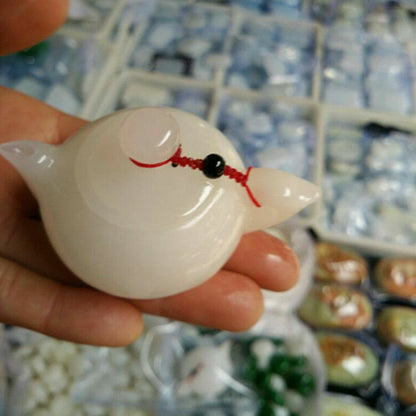 China White Color Jade Smooth with Small Ornaments Handcarved Teapot