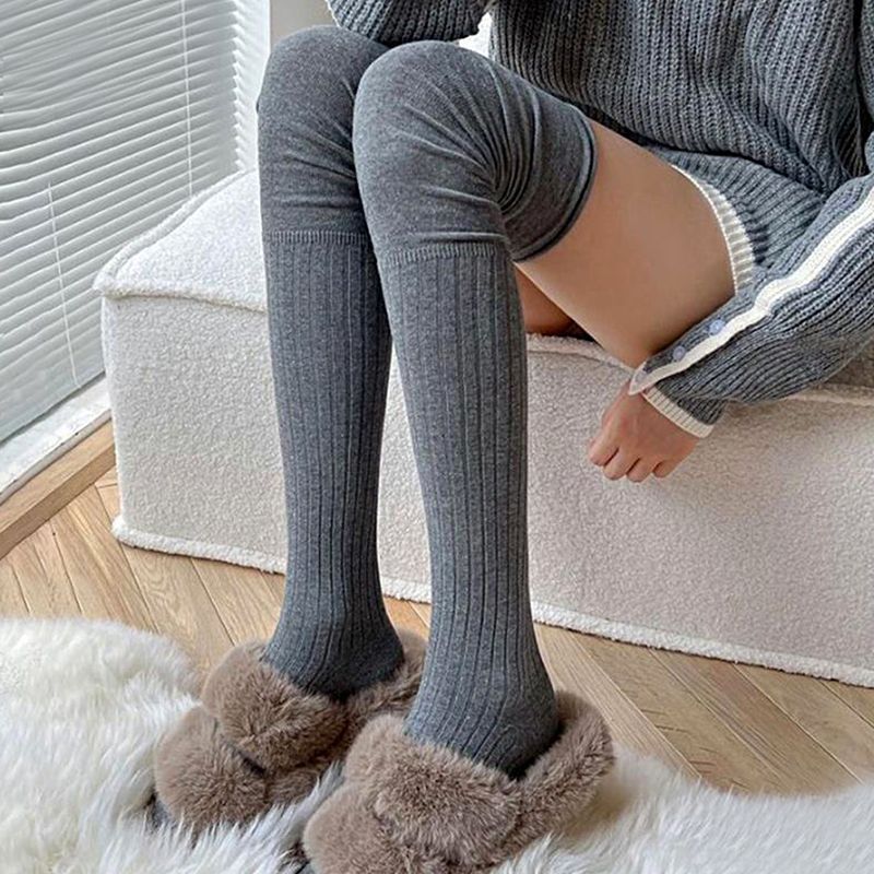 Women Socks Nylon Over Knee High Thick Patchwork Solid Colors Splicing Stockings