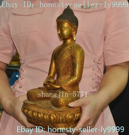 Tibet Buddhism Temple Bronze Gilt Sakyamuni Shakyamuni Medicine Buddha Statue