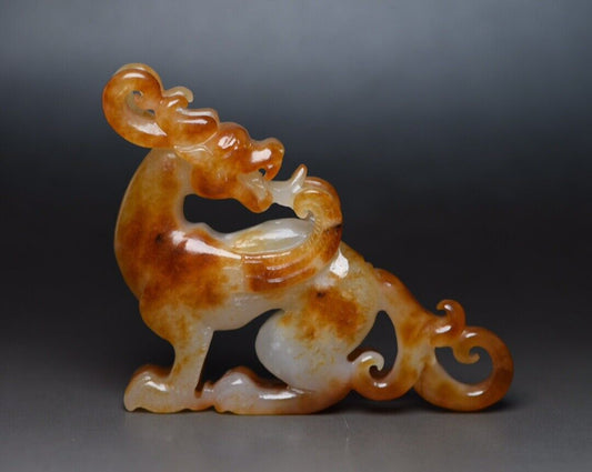 Top Chinese Antique Natural Hetian Jade Carving Exquisite Beast Statue Figurine