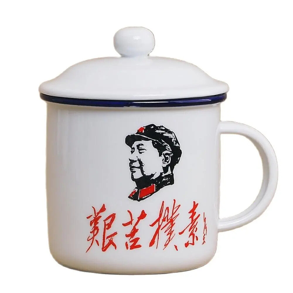 450M ceramic cup + lid Chinese *** retro drinking glass teapot enamel mug -