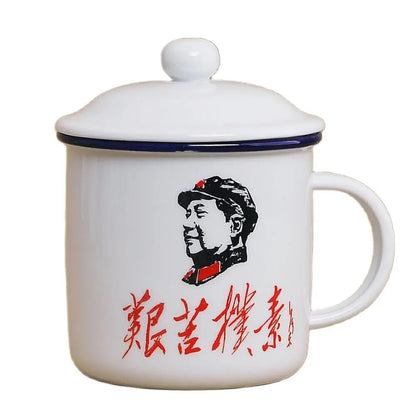 450M ceramic cup + lid Chinese *** retro drinking glass teapot enamel mug -