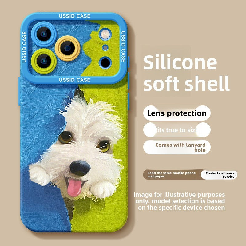 Cute Green Puppy Cartoon Phone Case with Lanyard for iPhone 17 Pro Max /16/15/14