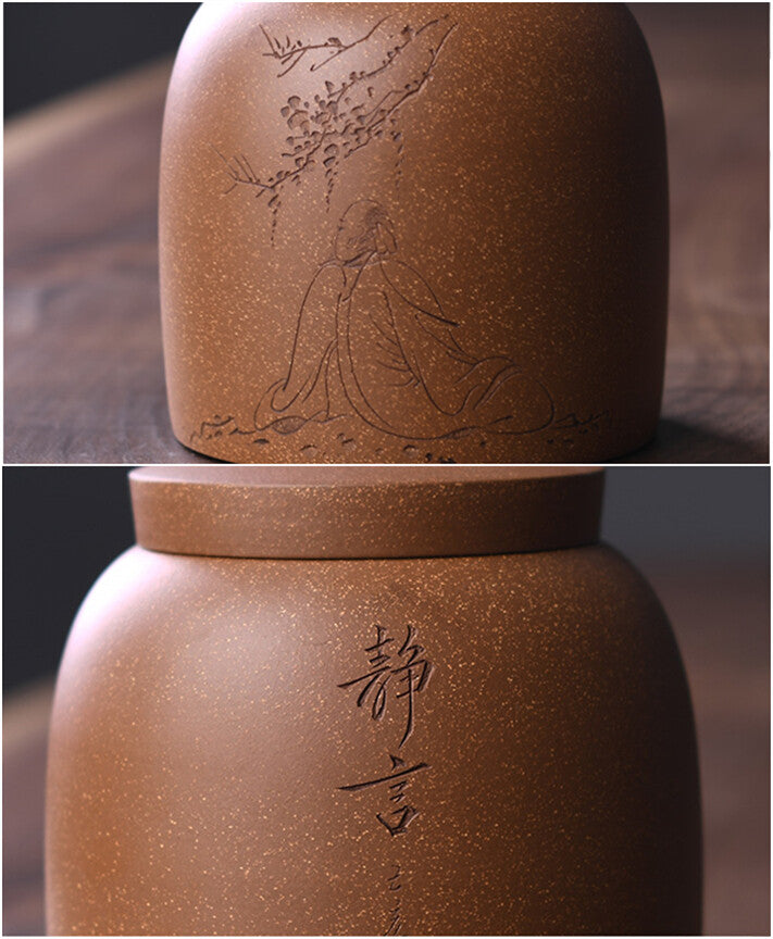 Yixing Zisha Pottery Handmade Old Man Tree Tea Canister Authentic Tea Jar Pot