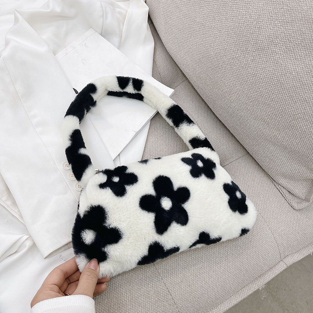 Bag Plush Animal Print Shopper Purse Handbag Shoulder Underarm Bag 250*140*30mm