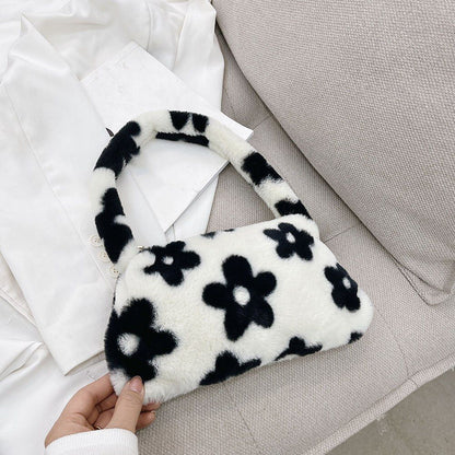 Bag Plush Animal Print Shopper Purse Handbag Shoulder Underarm Bag 250*140*30mm