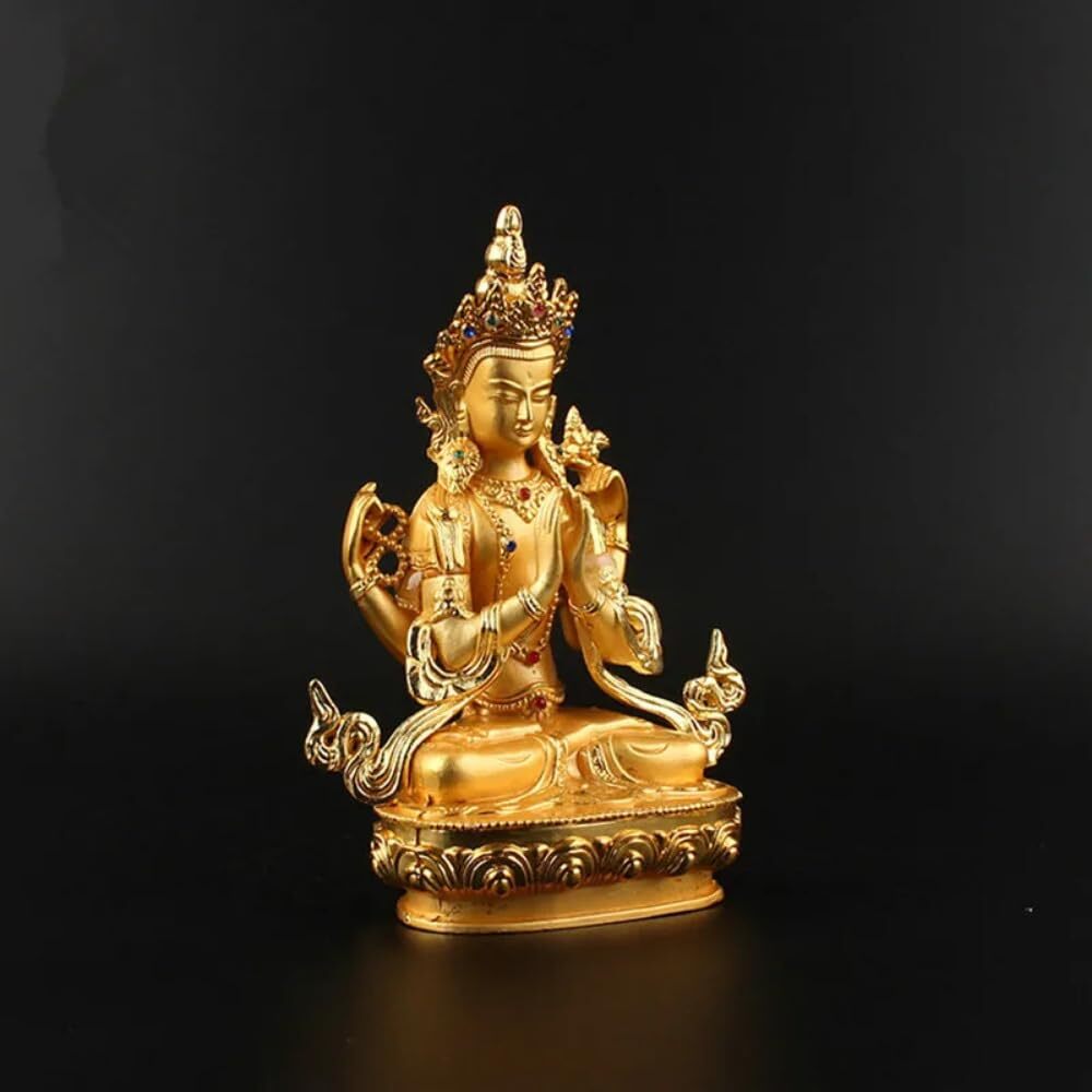 13.6cm Buddhist Bodhisattva Four-Arms Guanyin Tibetan Figure Buddha Statue