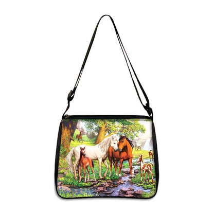 Horse Print Handbag Canvas Shoulder Bag Messenger Bags Travel Crossbody Nylon