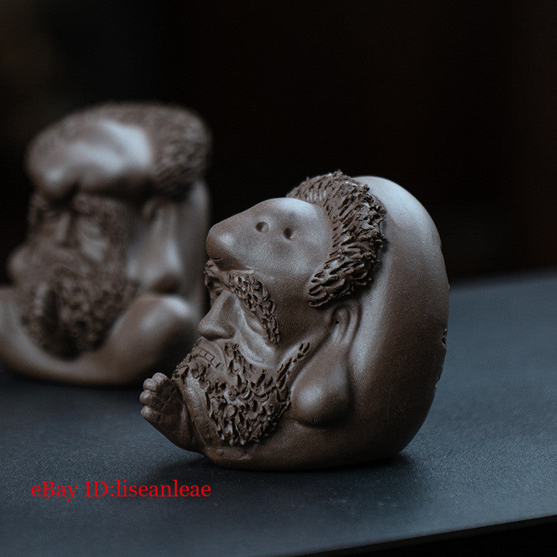 Purple Clay Tea Pet Bodhidharma Tea Table Decoration Ceramic Sculpture