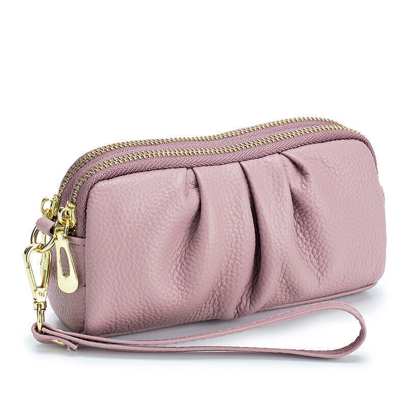Women Hand Collar Leather Bag Zipper Large Capacity Cowhide Phone Clutch Wallet