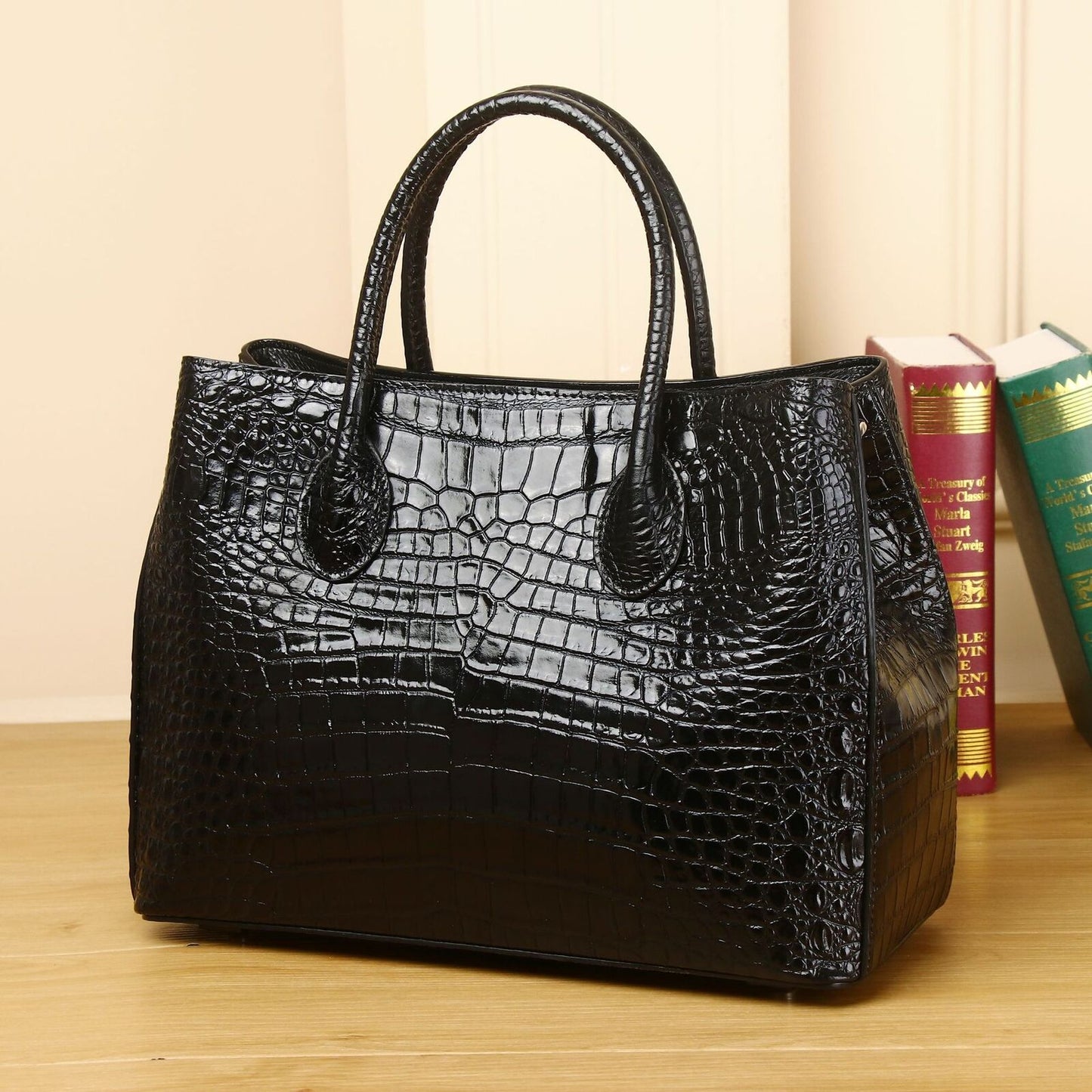 Real Leather Women's Luxury Bag, Crocodile Embossed Shoulder Bag Large Handbags