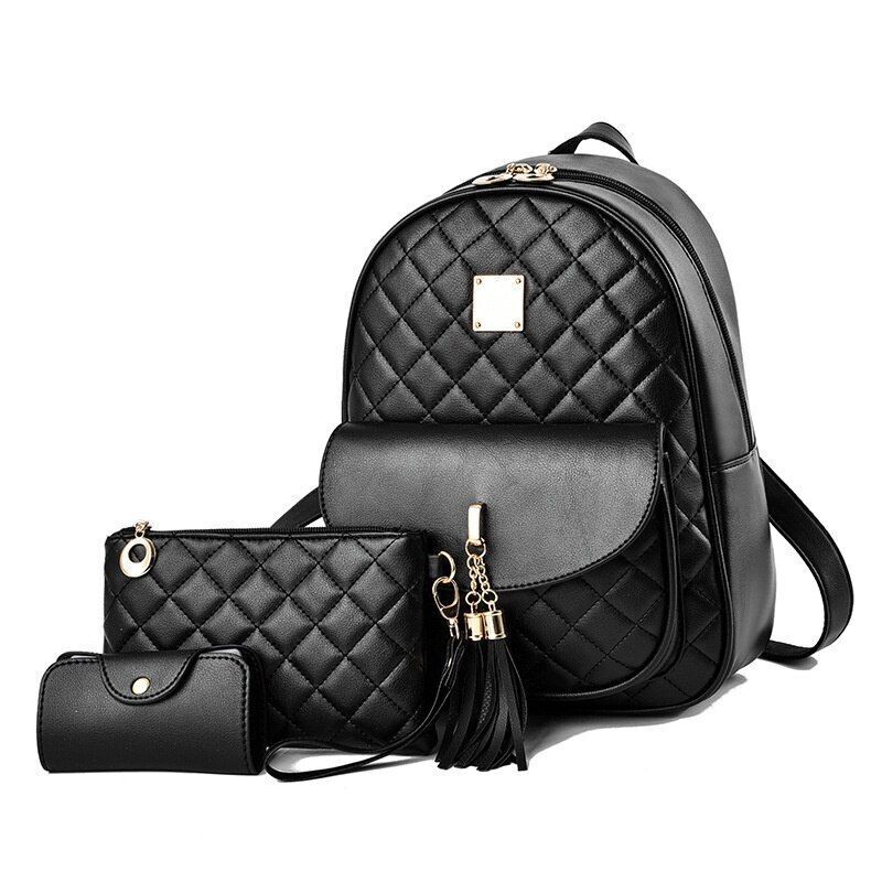 Leather Three Piece Backpack Sets Women Fashion Leather Backpack Card Holder 1PC