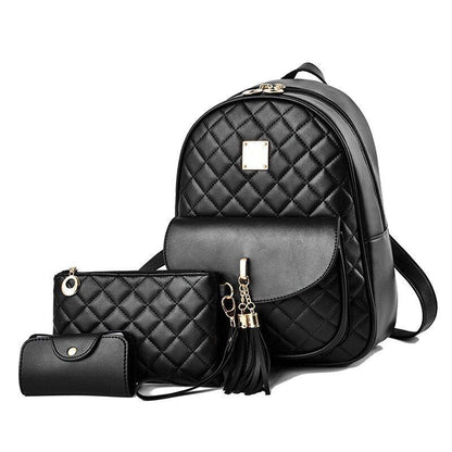 Leather Three Piece Backpack Sets Women Fashion Leather Backpack Card Holder 1PC