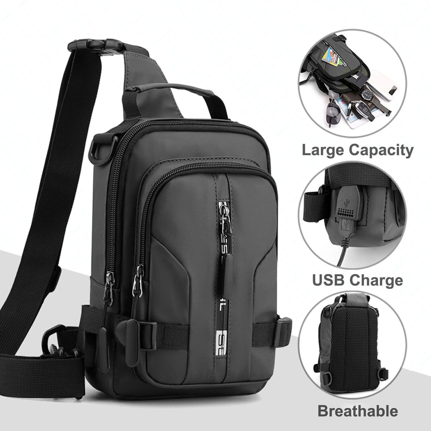 Men Sling Bag Chest Bag Cross Body Handbag Shoulder Pack Sports Travel Backpack