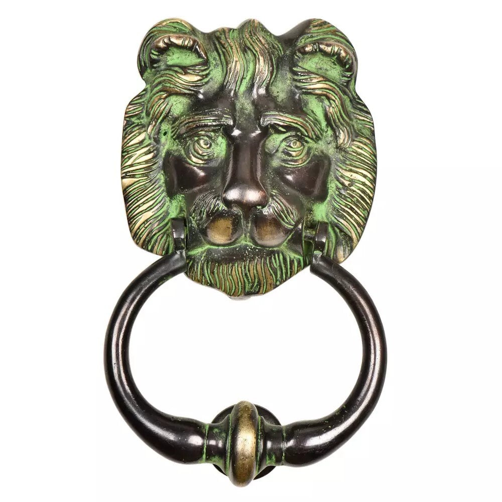 Antique Look Brass Lion Head Door Knocker Ring With Patina Door Bell Home Decor