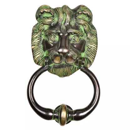 Antique Look Brass Lion Head Door Knocker Ring With Patina Door Bell Home Decor