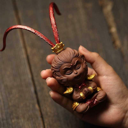 6.1" Monkey King Statue Small Home Decoration Yixing Zisha Handmade Tea Pet Gift