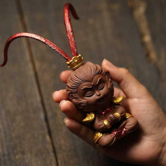 6.1" Monkey King Statue Small Home Decoration Yixing Zisha Handmade Tea Pet Gift