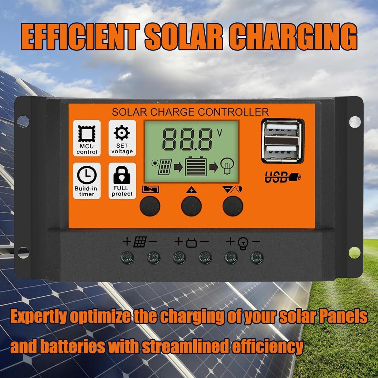 30-100A MPPT Solar Panel Regulator Charge Controller 12V/24V Auto Focus Tracking