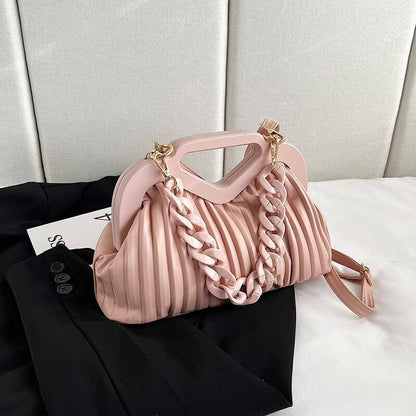 Handbag Thick Chain Handle Pleated Shoulder Bag Women Clutch Purses Crossbody