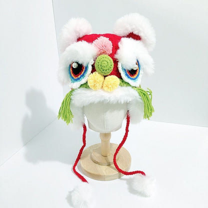 Chinese Lion Dance Faux Mink Fur Kids Hat - Winter Warm