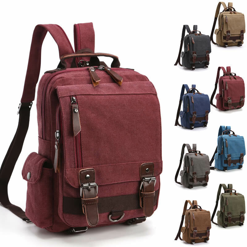Unisex Canvas Convertible Small Backpack Rucksack Chest Pack Sling Bag Traavel