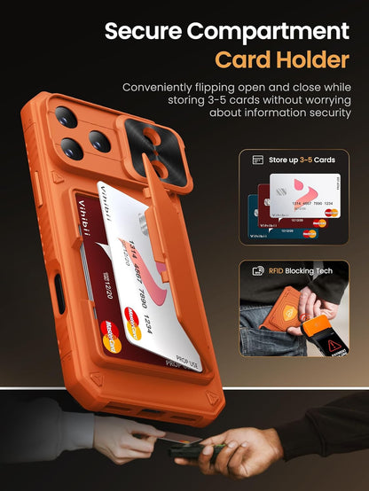 for Iphone 17 Pro Max Case with Card Holder (4 Cards) [RFID Blocking] & Slide Ca
