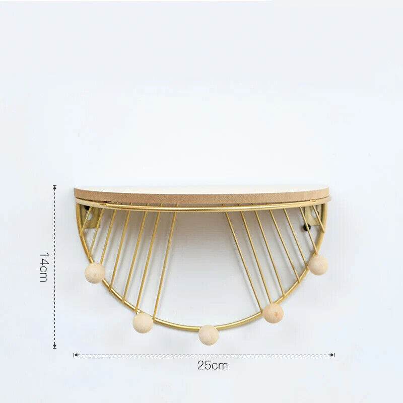 Wall Display Stands Iron+Wood Golden Home Hanging Decorations Storage Rack Hook