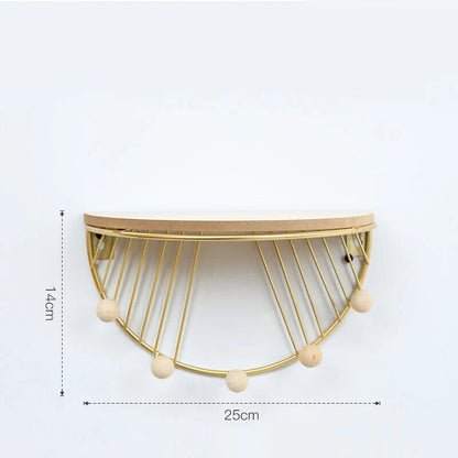 Wall Display Stands Iron+Wood Golden Home Hanging Decorations Storage Rack Hook