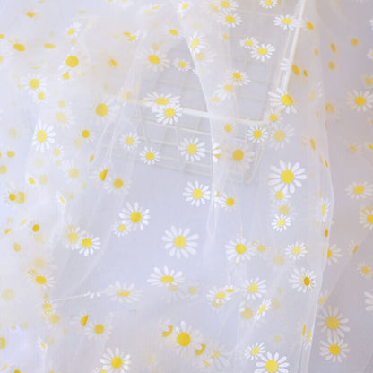 Floral Daisy Gauze Mesh Fabric Transparent Chiffon DIY Sweet Dress Blouse Bags