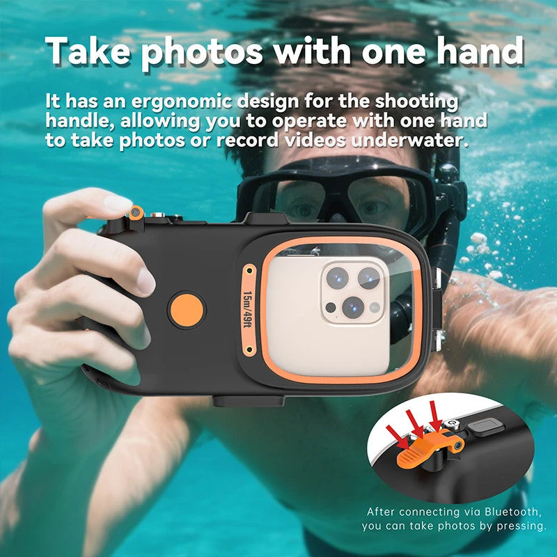 IP68 Dive Waterproof Case Samsung/iPhone,Snorkeling Underwater Box BT Shutter
