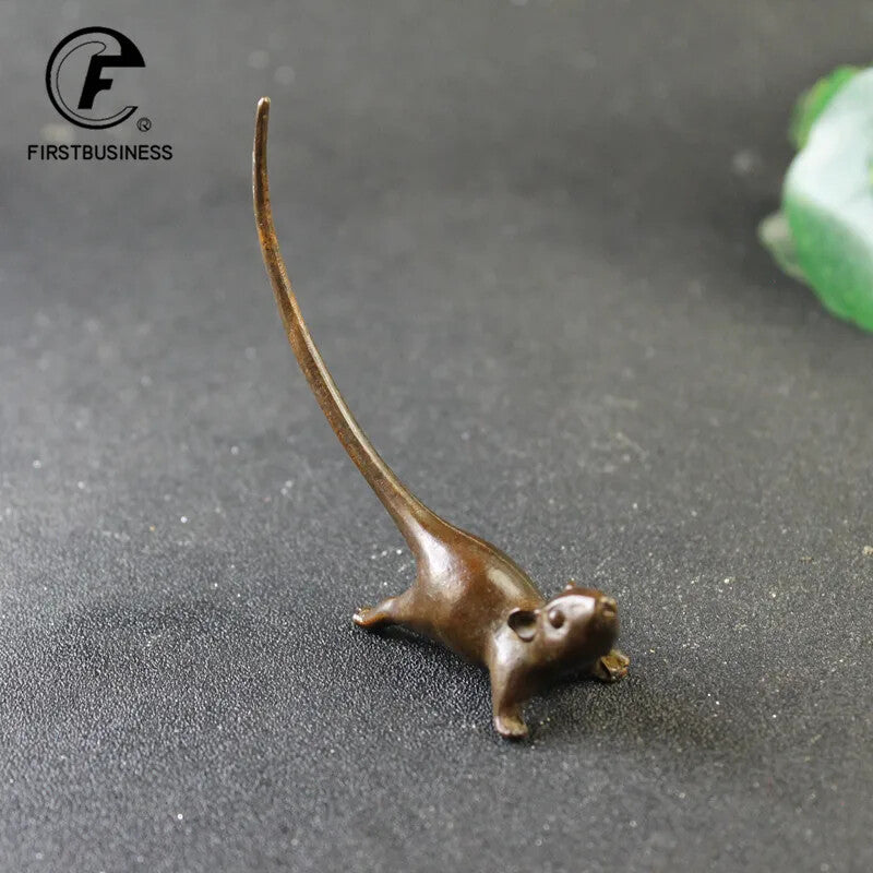 Long Tail Mouse Figurine Chinese Tea Pet Vintage Pure Copper Rat Accessories