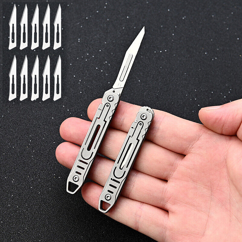 Folding Utility Knife Scalpel Blade Paper Cutter Pocket Outdoor EDC Keychain