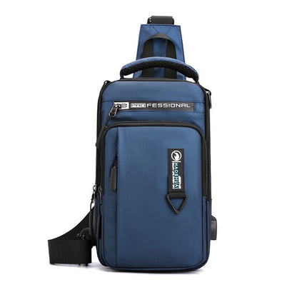 Men Nylon Waterproof Phone Chest Bag USB Small Crossbody Sling Bag Shoulder Bag