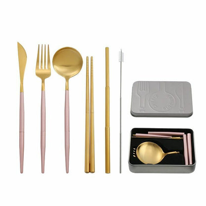 4Pcs/Set Collapsible Tableware Stainless Steel Cutlery Portable Travel Flatware