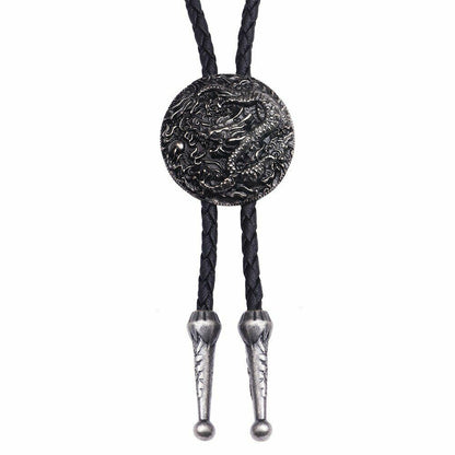 Men Women Bolo Ties Ethnic Fashion Silver Chinese Dragon Necklace Chain Pendant