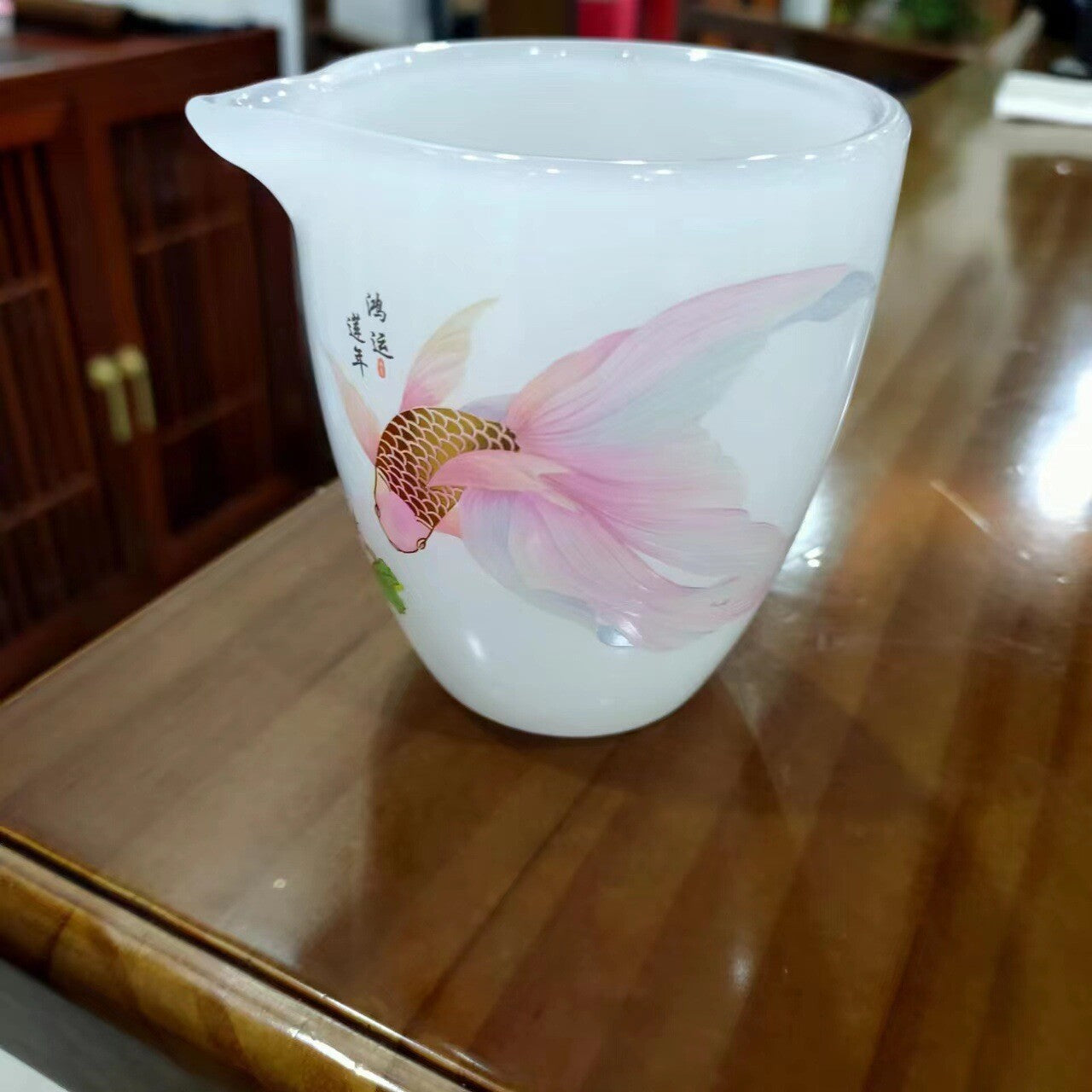 Ceramic Glaze Gaiwan Tureen Gold Fish Print Tea Cup Pitcher Chinese Tea Set New