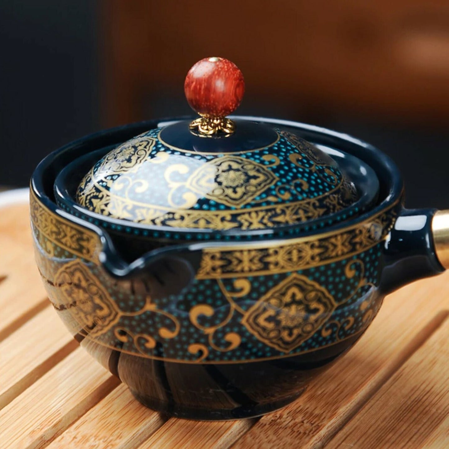 360° Rotating Teapot Premium 5-piece Set China Traditional Ceramics Tea Set