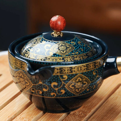 360° Rotating Teapot Premium 5-piece Set China Traditional Ceramics Tea Set