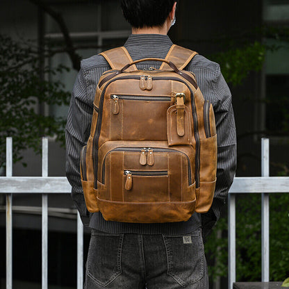 Men's Genuine Leather Backpack Shoulder Bag Travel School Laptop Bags Daypack