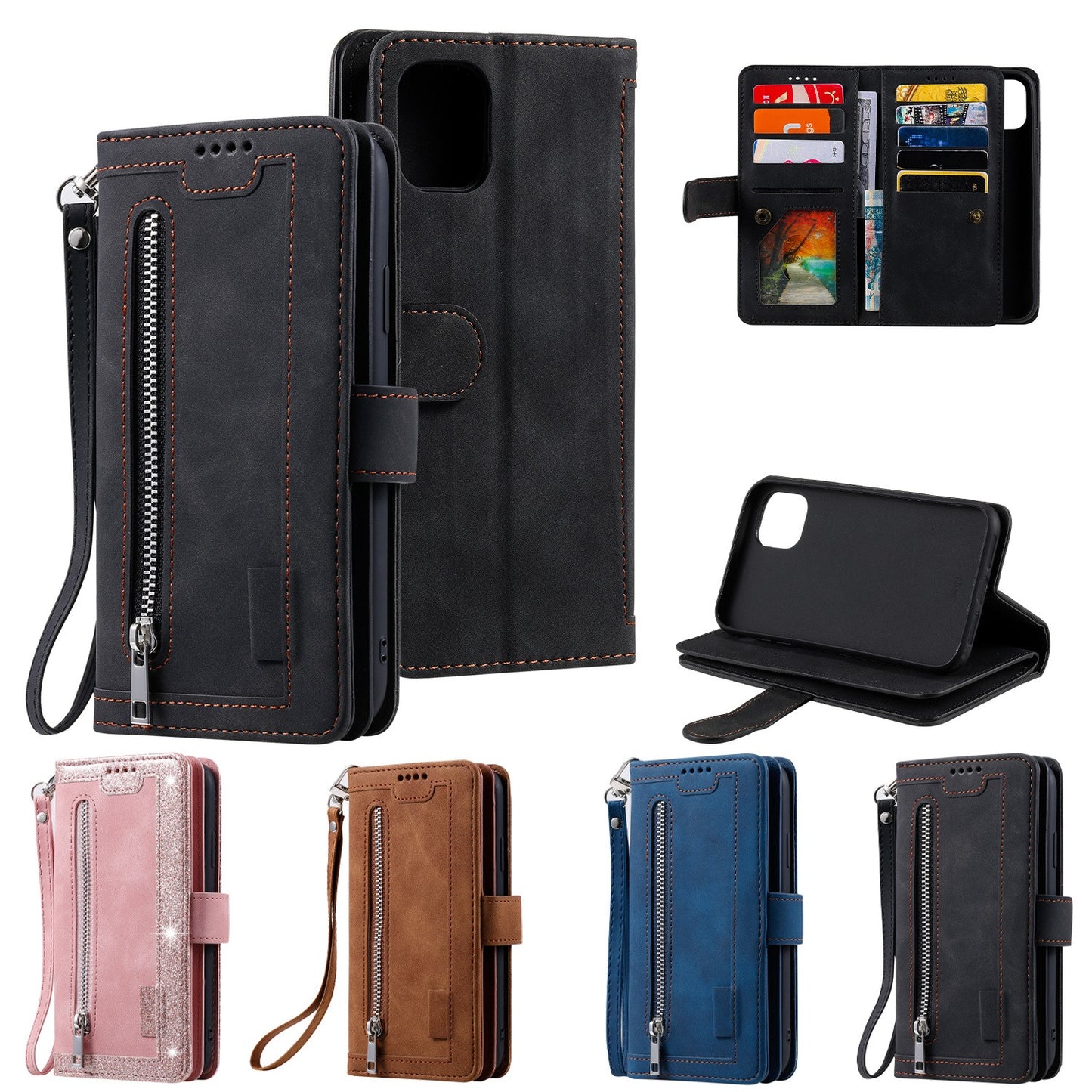 Zipper Leather Wallet Case For iPhone 17 Pro Max /16/15 Flip Cover