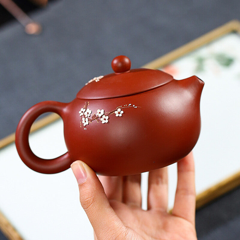 Handmade Wintersweet Floral Relief Marked Tea Pot Real Yixing Zisha Xishi Pot