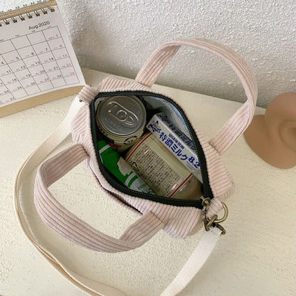 Corduroy Shoulder Bag Canvas Handbag Zipper Totes Purse Cloth Pouch 19*8*14 CM